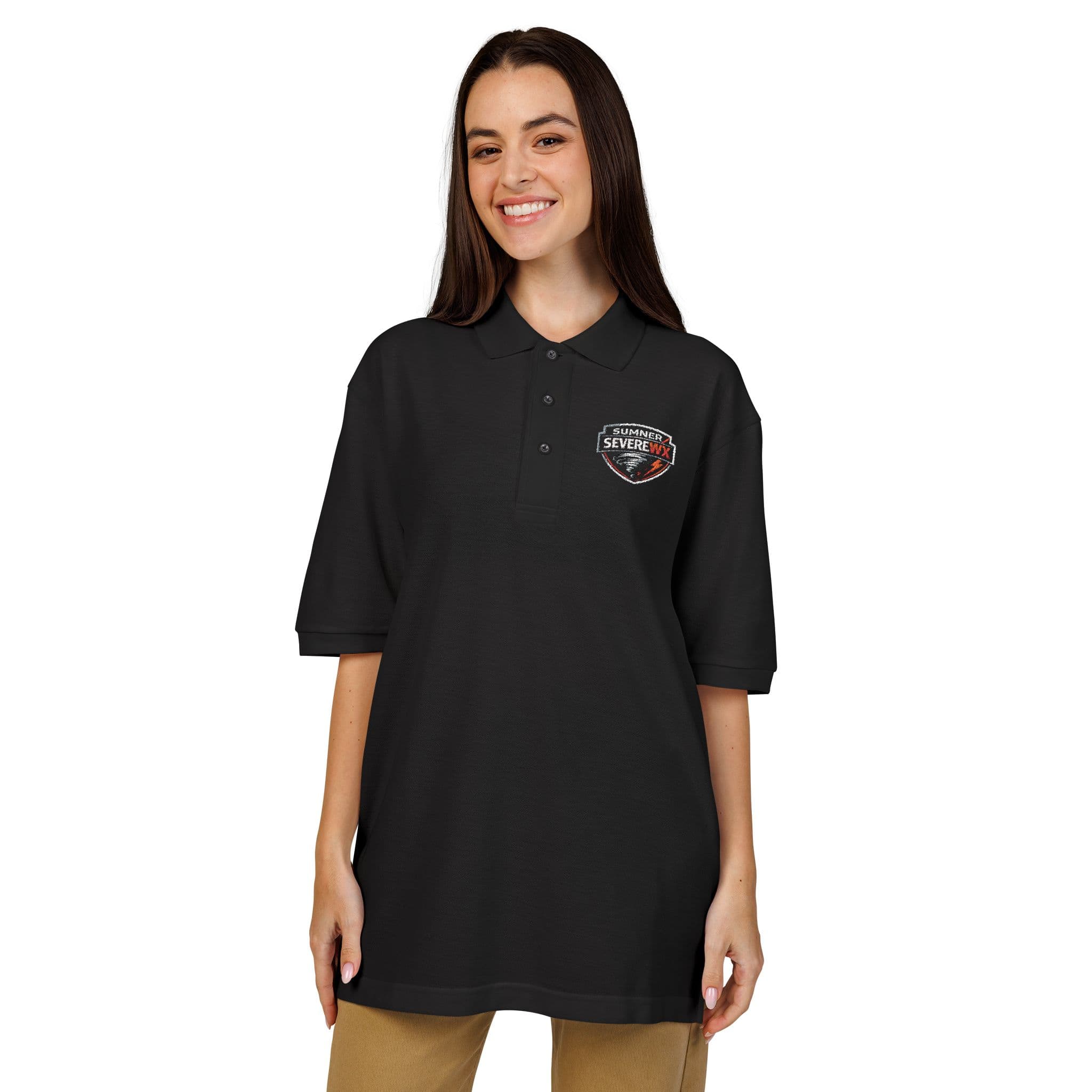 Embroidered Shield Polo: Classic Black Work & Team Shirt